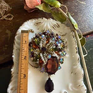 Vintage styled oversized multi colored rhinestone brooch